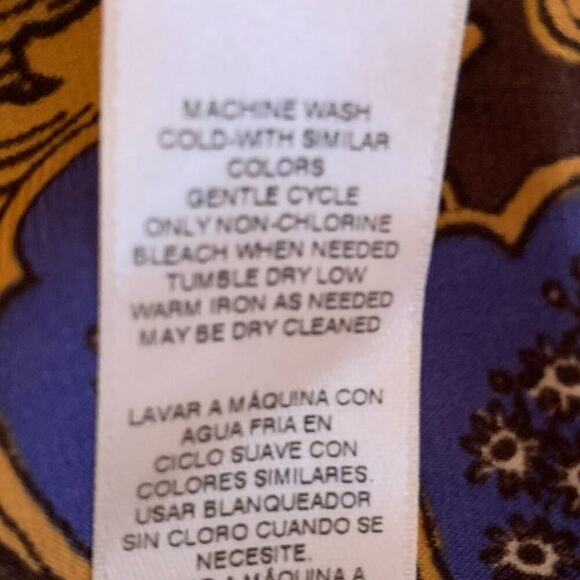 Chico's Women's Top Sz S Paisley Peasant  Lace Up Asymmetrical  Orange Brown - Picture 12 of 12